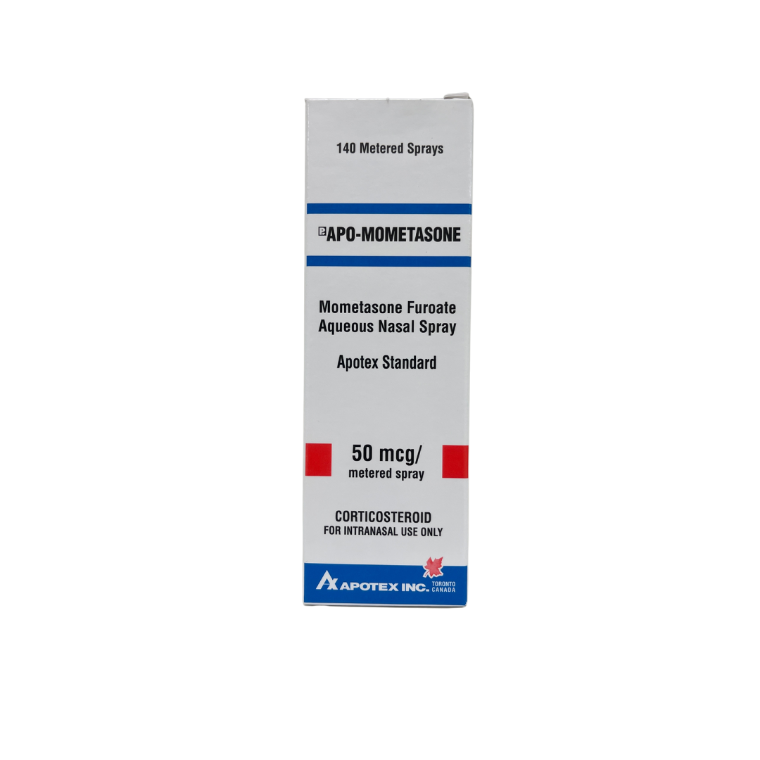 Apo-Mometasone nasal spray packaging on a white background