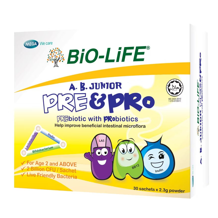 BIO-LIFE A.B JUNIOR PREBIOTIC PROBIOTIC 2 BILLION CFU SACHET 10'S