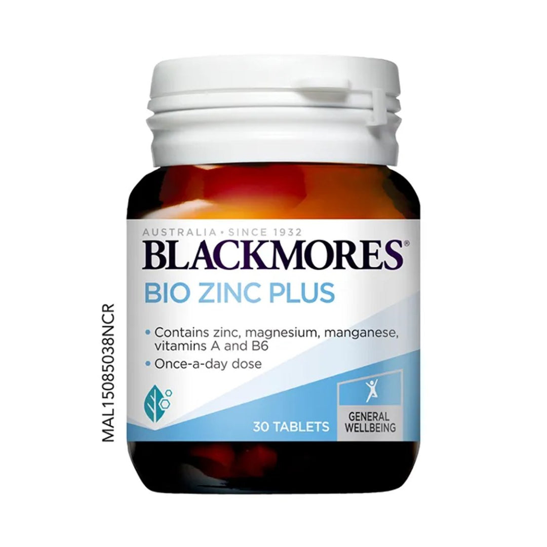 Blackmores Bio Zinc Plus supplement bottle on a white background