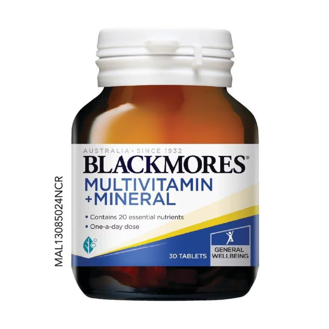 Blackmores Multivitamin + Mineral supplement bottle on a white background