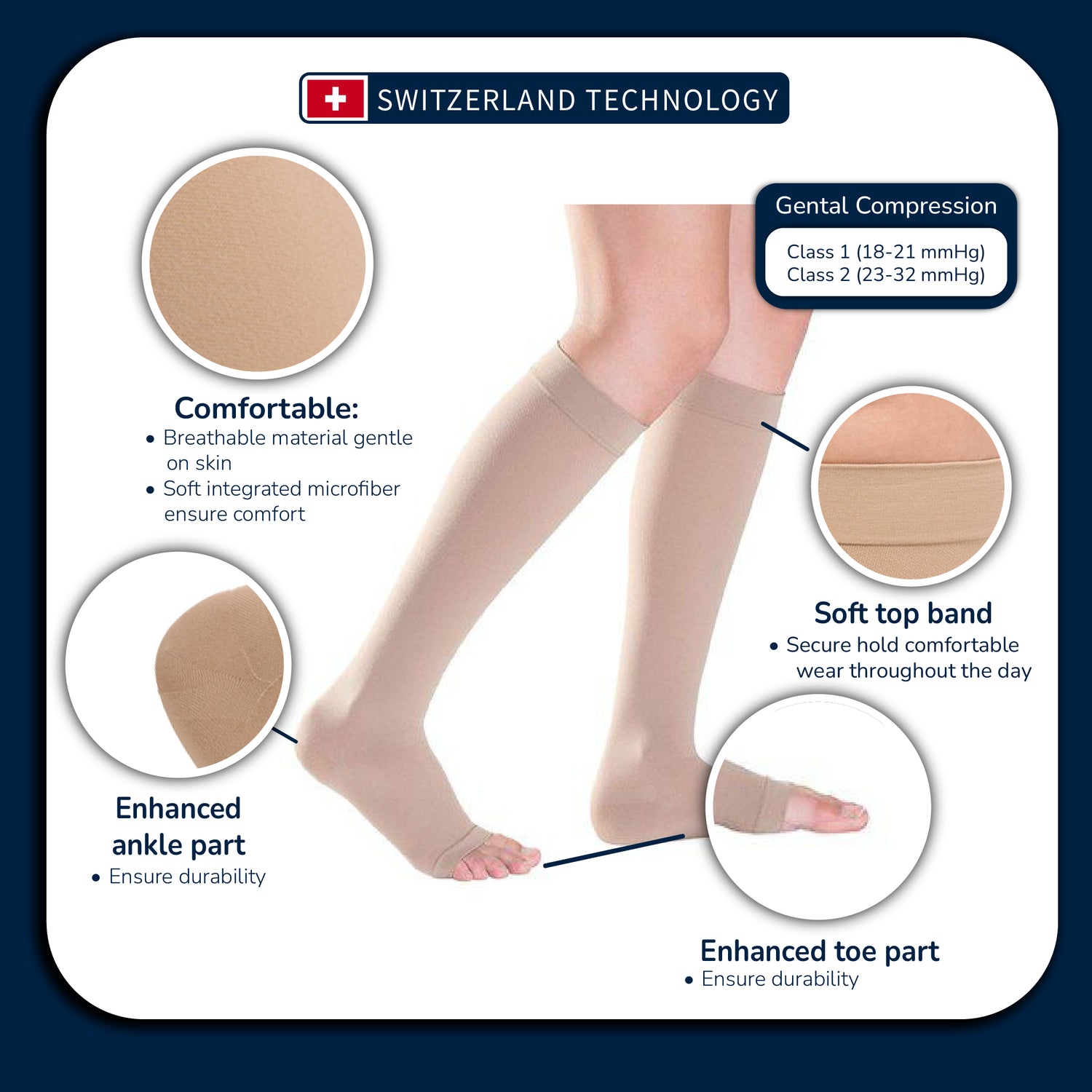 ESSENTIAL CLASSICAL MEDICAL COMPRESSION STOCKING, CCL2, OPEN TOE, CALF (15991)