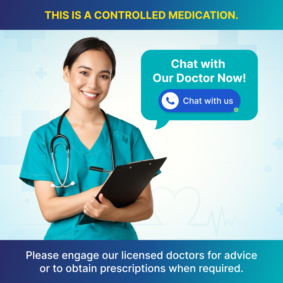 Nurse holding a clipboard with text about controlled medication and doctor consultation.